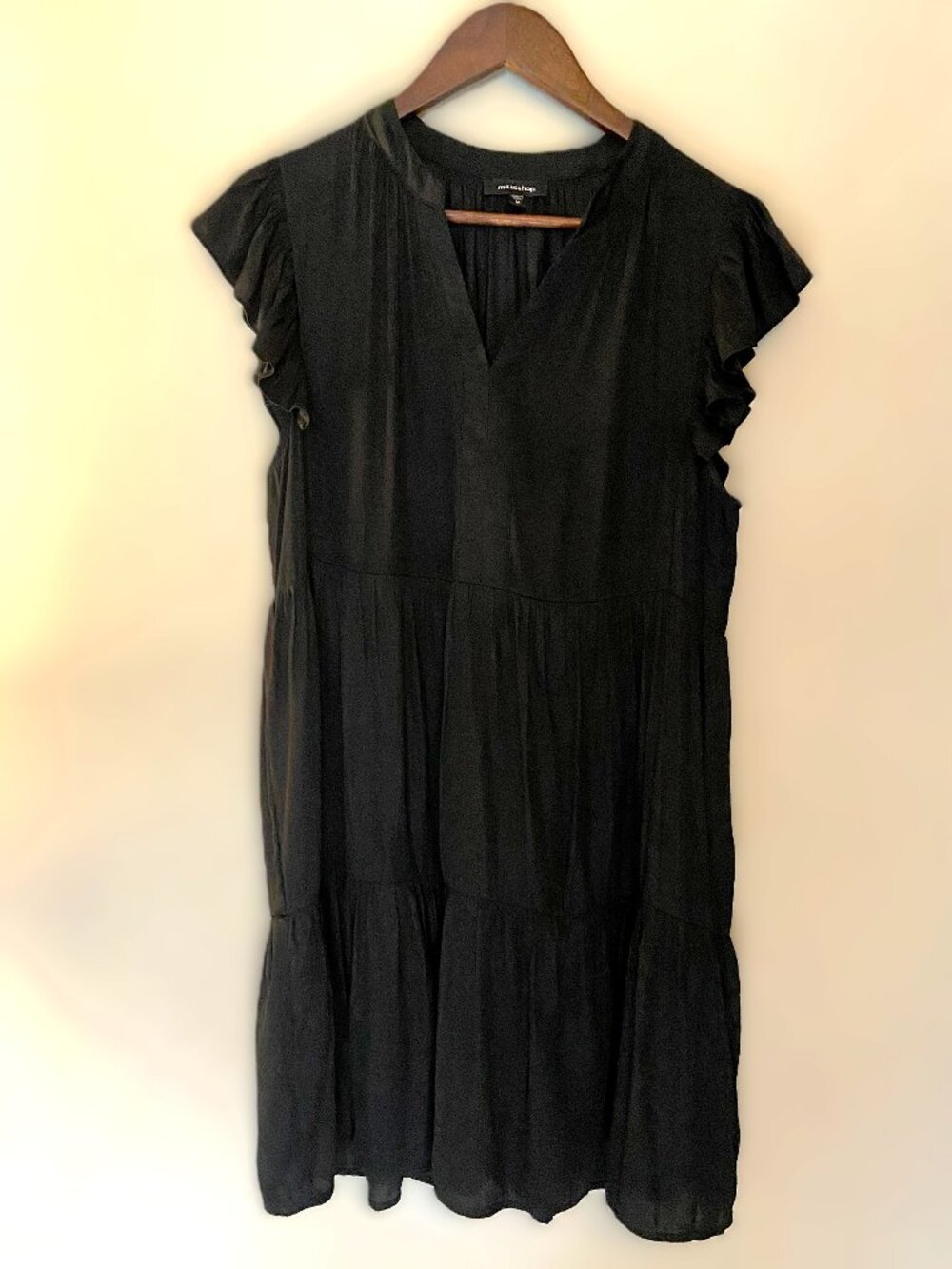 MITTOSHOP Sheer Peasant style flutter cap sleeve size M Black